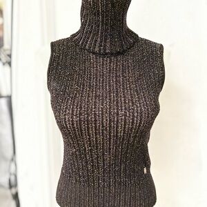 CHANEL Brown and Gold Knit Turtleneck